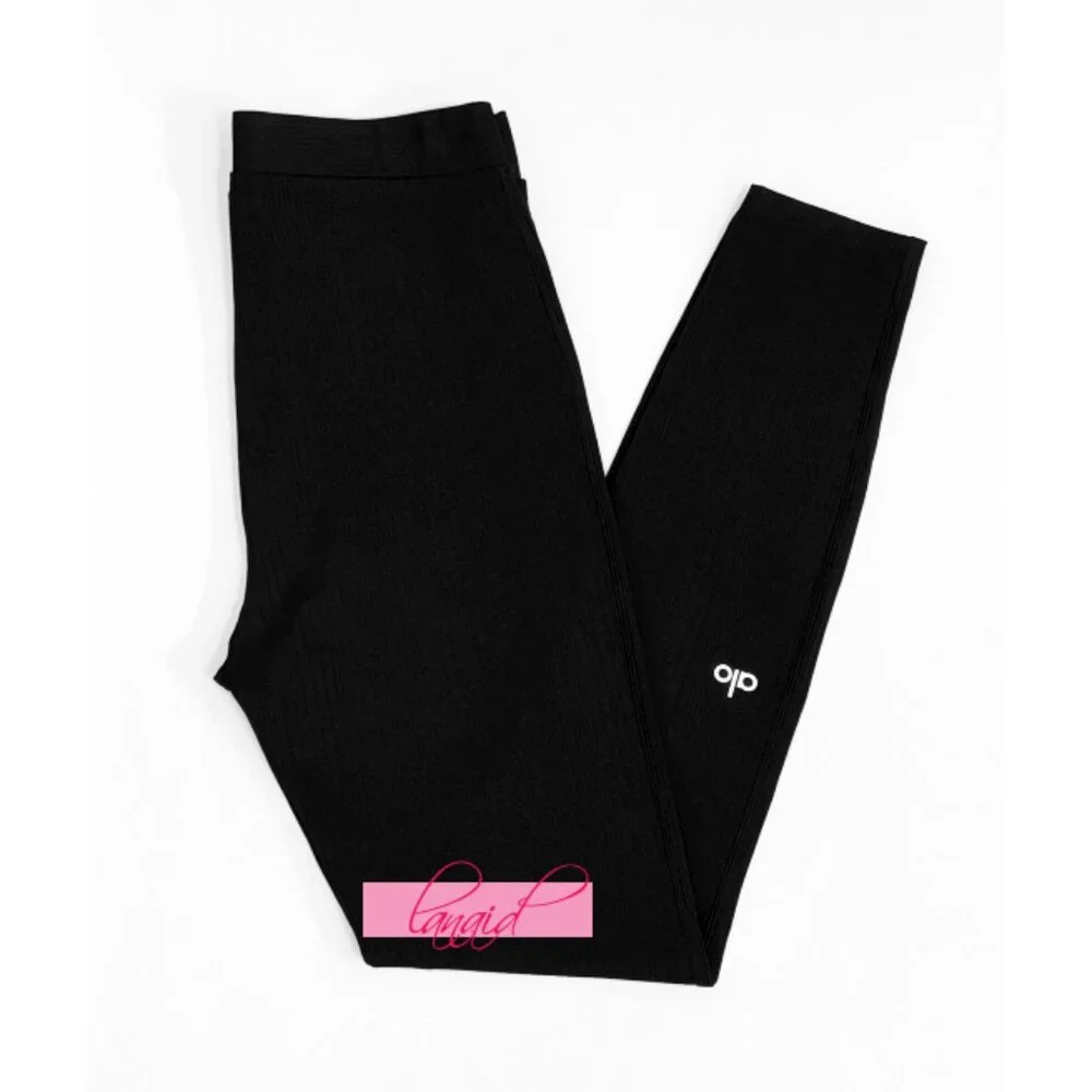 Alo Airlift High-Waist 7/8 Run It Back Leggings Black Ribbed Hi-Rise Tights S